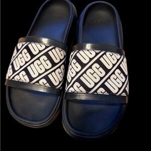 UGG Navy and White Logo Slide Sandals